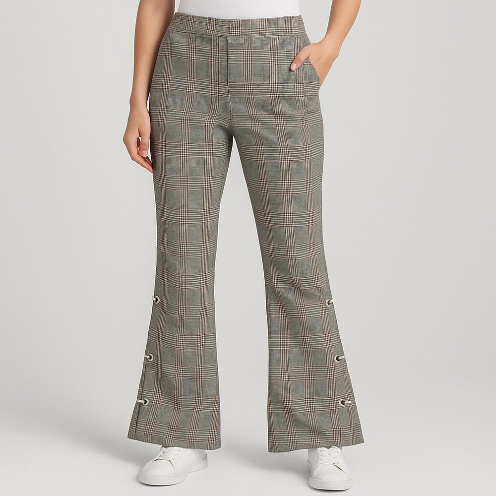 Chelsea and Walker Plaid Grommet Flare Pants Size 2 (NWT)